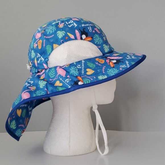 Baby/Toddler Blue Pink Peacock Drawstring Sun Swim Hat - Picture 4 of 7